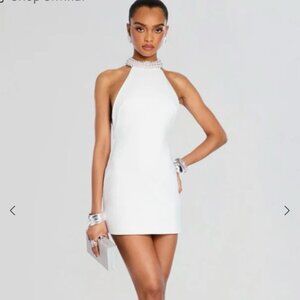 NWT RETROFETE Pearl & Crystal Choker Halter Neck Open Back Penelope Dress XS NWT